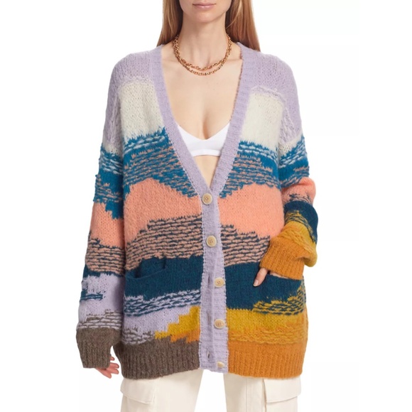 MOTHER The Long Drop Stripe Alpaca Blend Cardigan Mountain High XL NWT - Picture 14 of 14